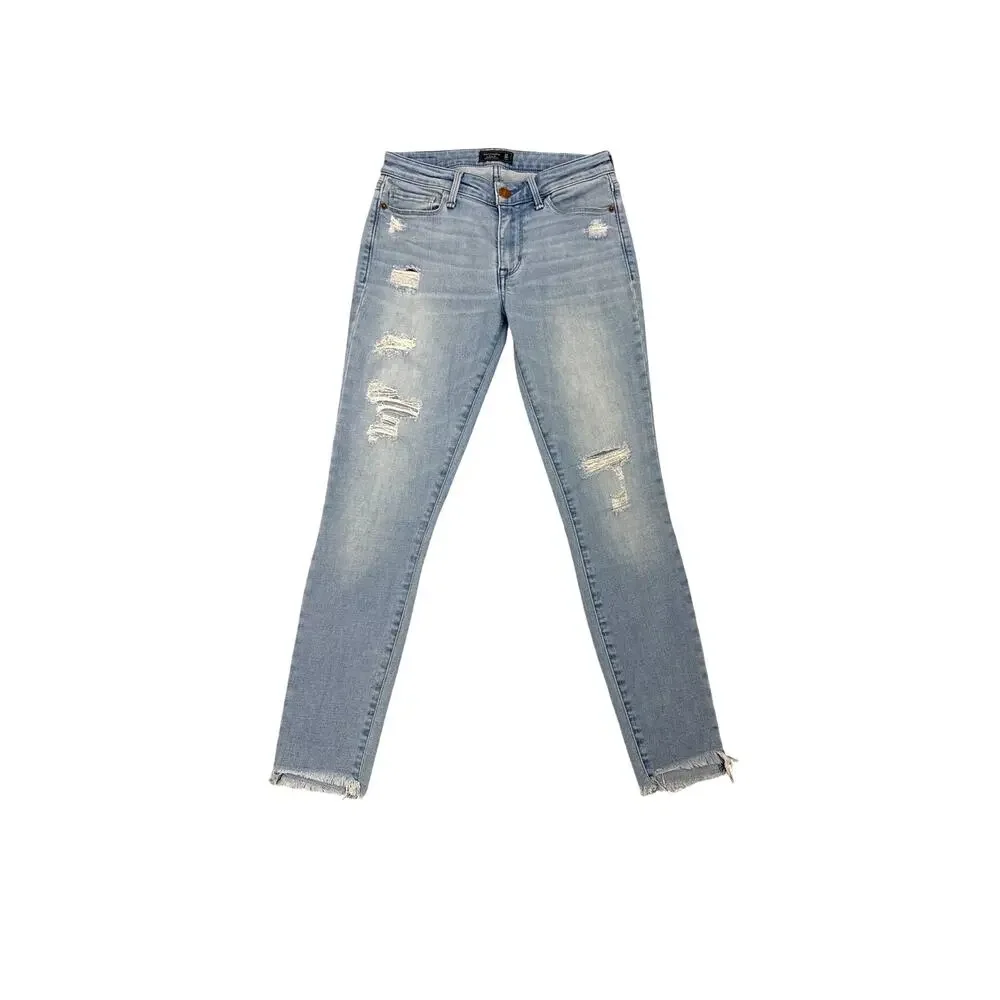 Abercrombie & Fitch Blue Denim Low Rise Distressed Harper Ankle Jeans Size 24/00